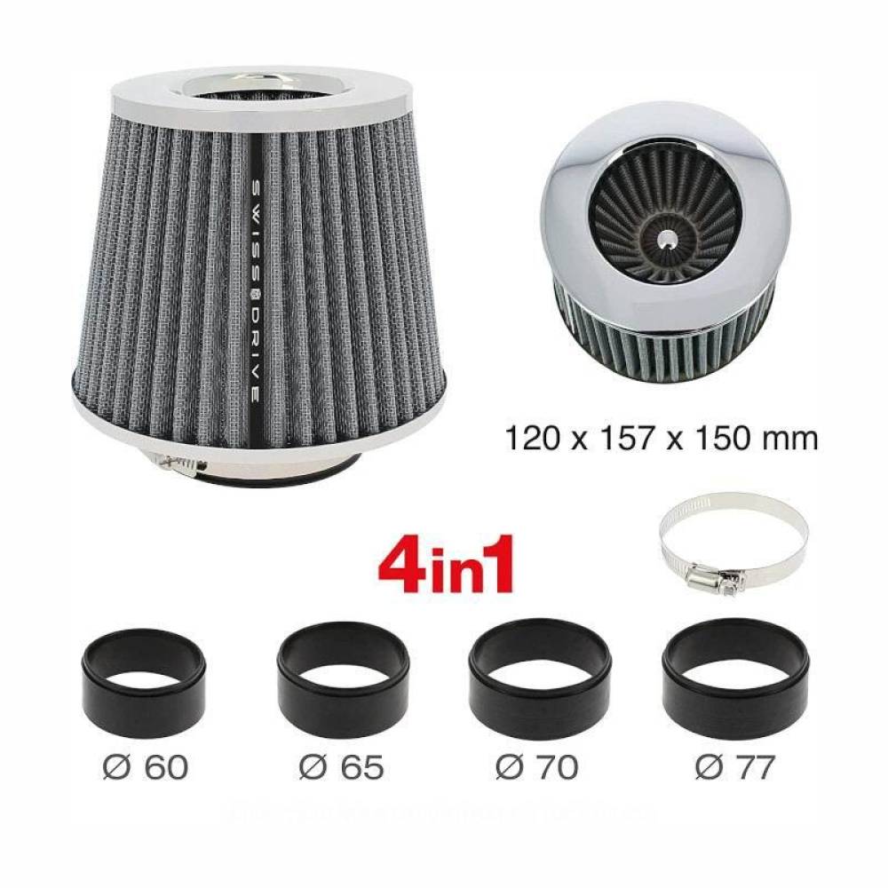 Filtru aer sport argintiu-crom, cu 4 adaptori, AFSTGRY SwissDrive