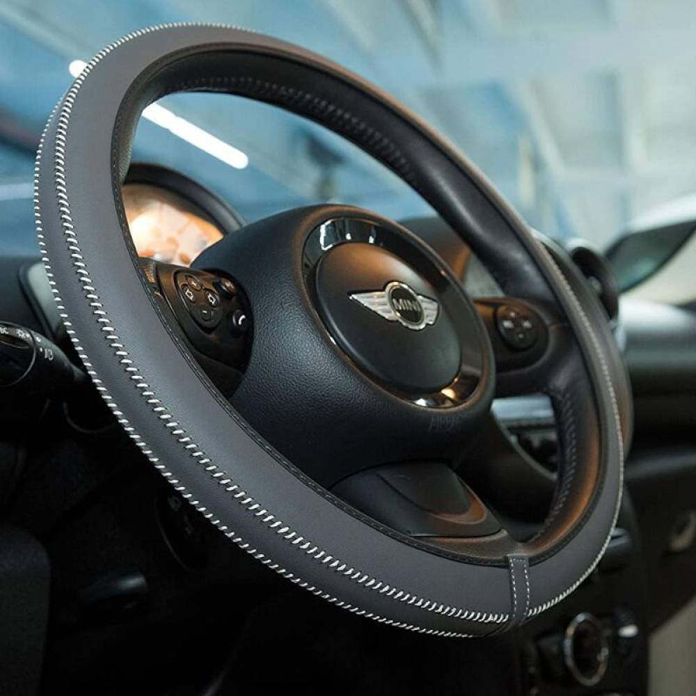 Husa volan 37-39cm, gri cu cusatura alba, Hand Made Artisan HMA40DG Car+