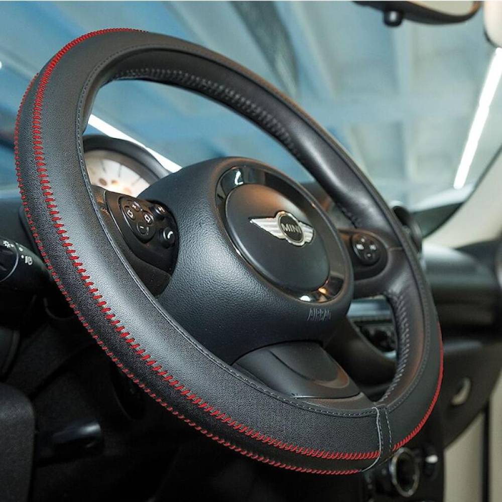Husa volan 37-39cm, neagra cu cusatura rosie, Hand Made Artisan HMA20BR Car+