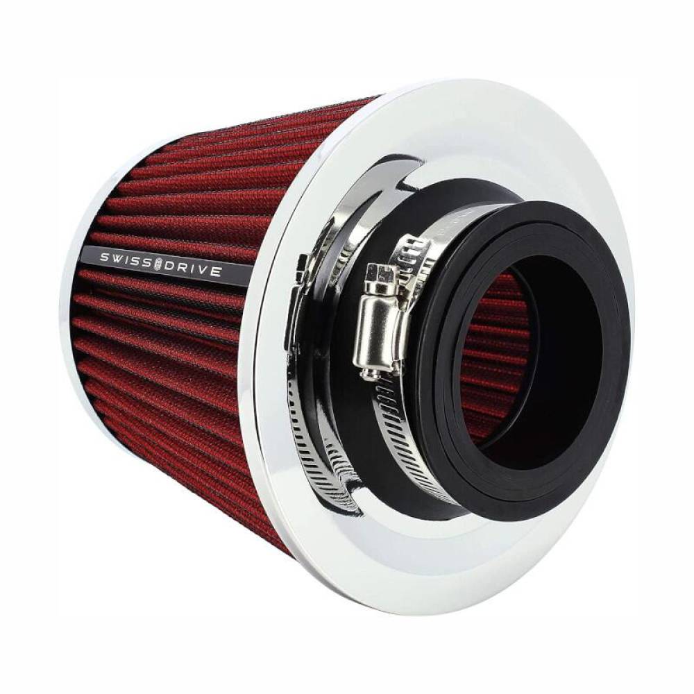 Filtru aer sport rosu-crom, cu capac si 4 adaptori, AFCRRED SwissDrive Filtru aer sport rosu-crom, cu capac si 4 adaptori, AFCRRED SwissDrive
