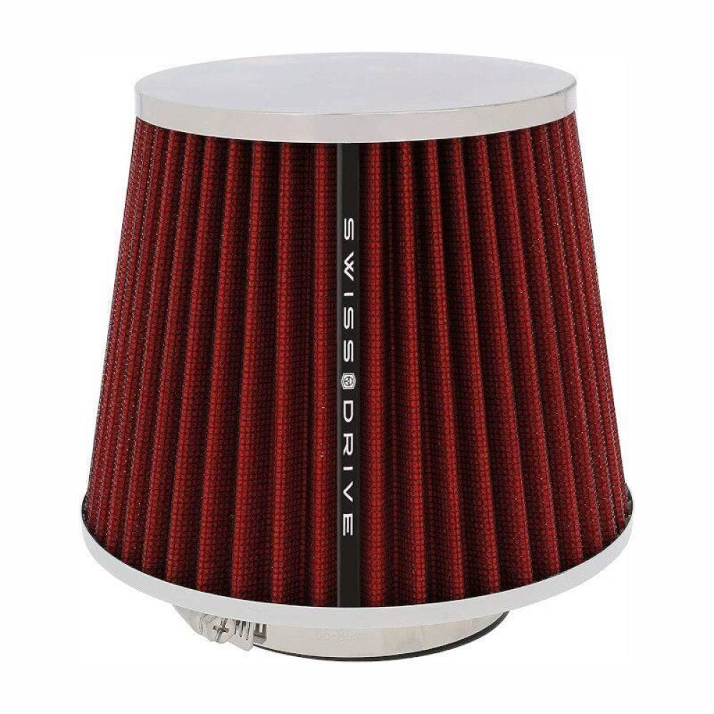 Filtru aer sport rosu-crom, cu capac si 4 adaptori, AFCRRED SwissDrive Filtru aer sport rosu-crom, cu capac si 4 adaptori, AFCRRED SwissDrive