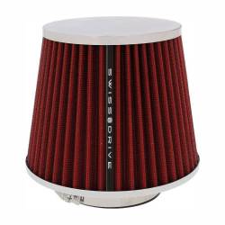 Filtru aer sport rosu-crom, cu capac si 4 adaptori, AFCRRED SwissDrive
