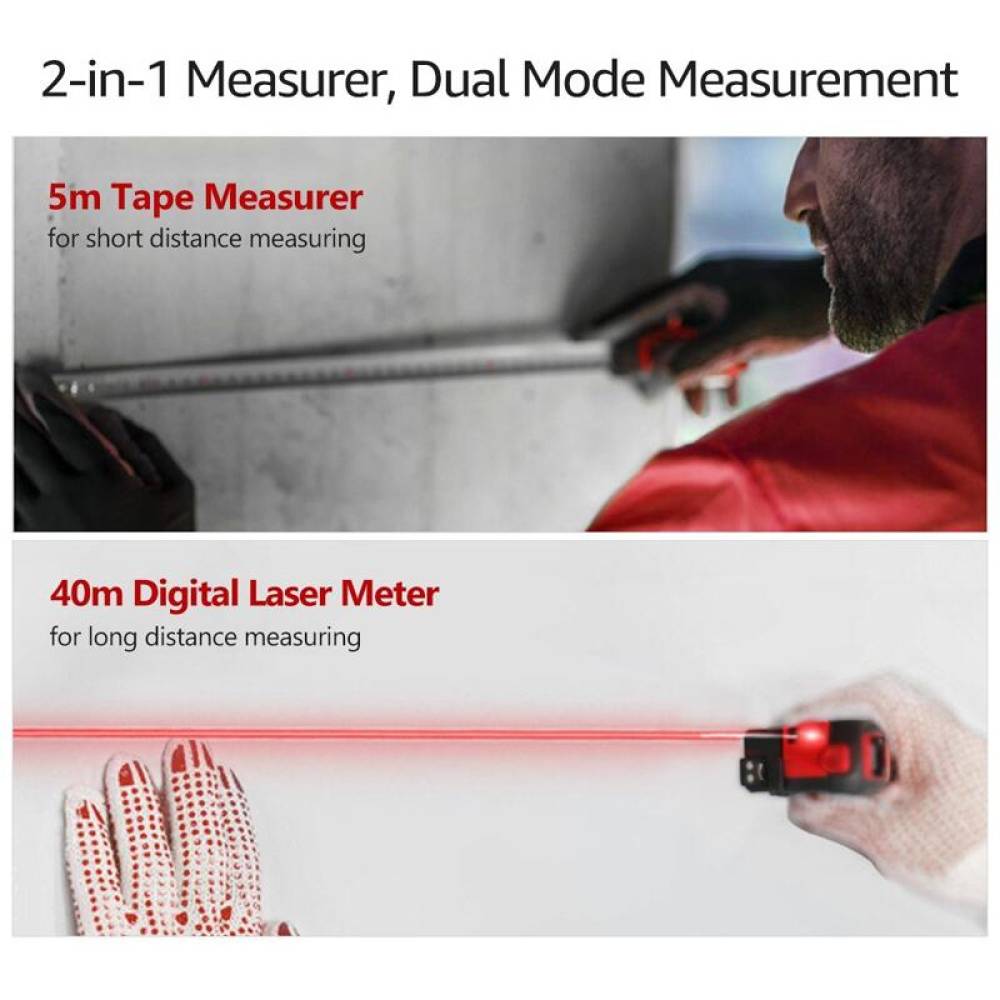 Telemetru laser 40m, cu ruleta 5m, UNI-T,  TELEM-LSR-LM40T-UNIT