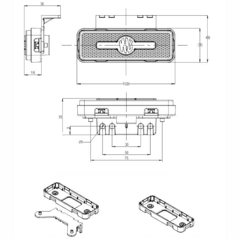 Lampa gabarit 103x49, cu suport, Led NEON, 12-24V, galbena, W254 2033 NN Was