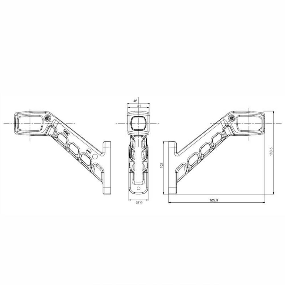 Lampa gabarit cu brat 186mm, cotit la 45°, Led NEON, 3 functii, stanga, W48N LOGO 2049NL Was