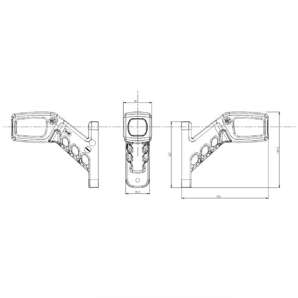 Lampa gabarit cu brat 134mm, cotit la 45°, Led NEON, 3 functii, stanga, W48N LOGO 2051NL Was Lampa gabarit cu brat 134mm, cotit la 45°, Led NEON, 3 functii, stanga, W48N LOGO 2051NL Was