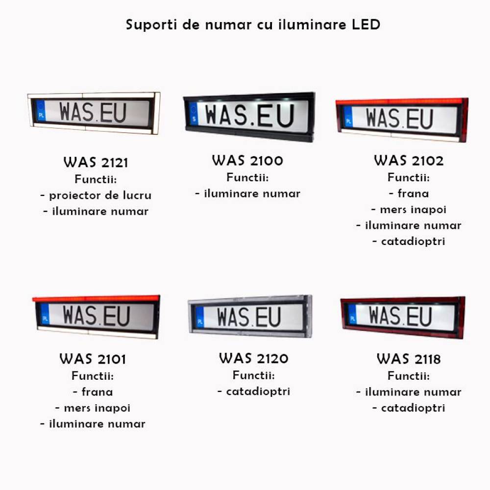 Suport numar cu lampa cu 4 functii, iluminare numar LED, mers inapoi, frana tip NEON si catadioptru, 58x16cm, 12-24V, W253 2102 Was