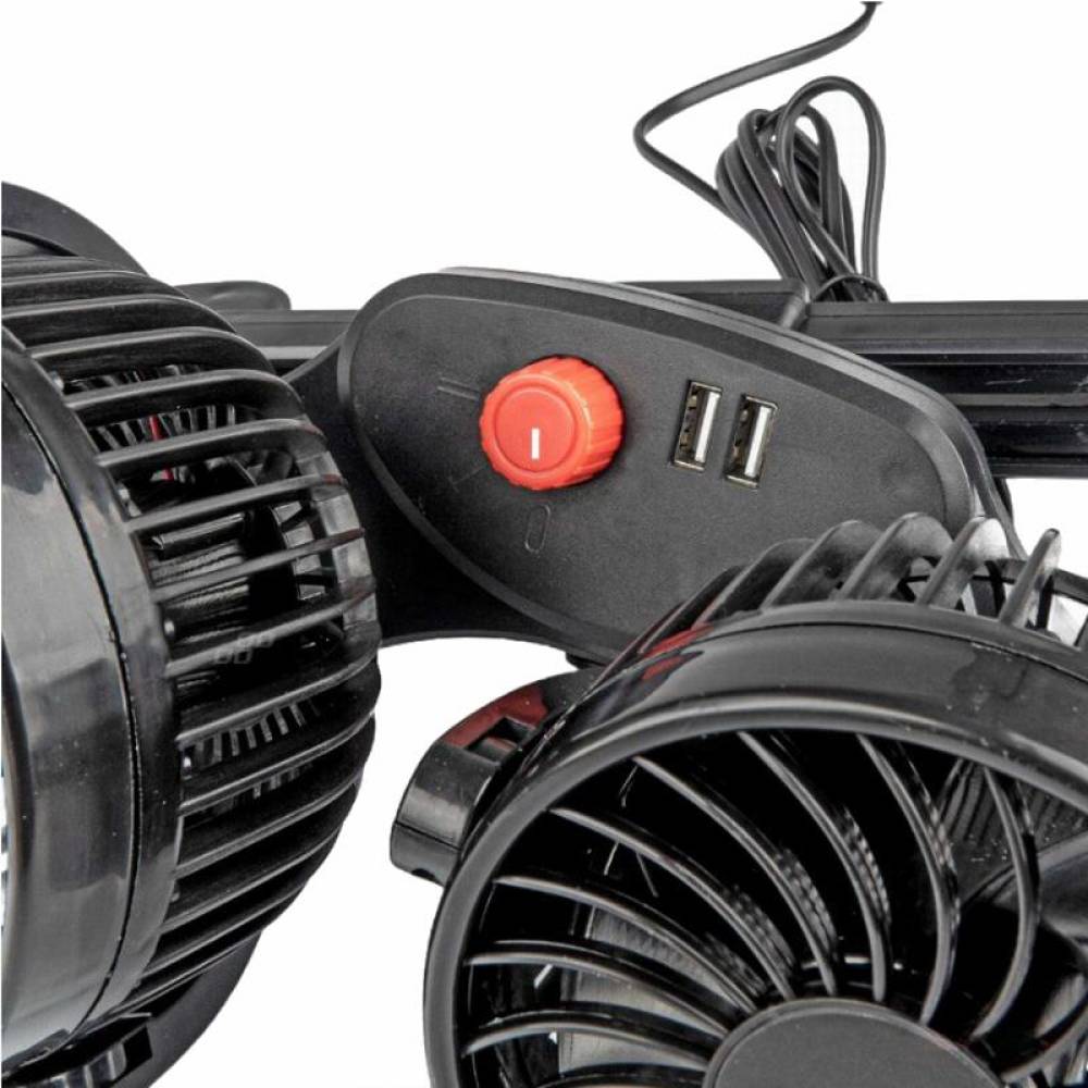 Ventilator dublu 12V, 2xfi10cm, 6.5W, prindere pe tetiera, cu 2 USB-uri, 2 viteze, PRO Series, 03009 Amio