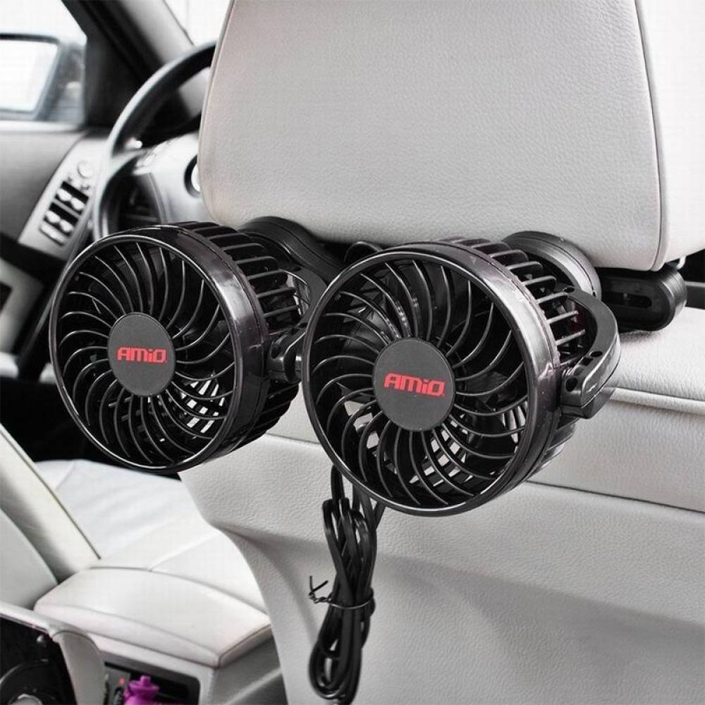 Ventilator dublu 12V, 2xfi10cm, 6.5W, prindere pe tetiera, cu 2 USB-uri, 2 viteze, PRO Series, 03009 Amio