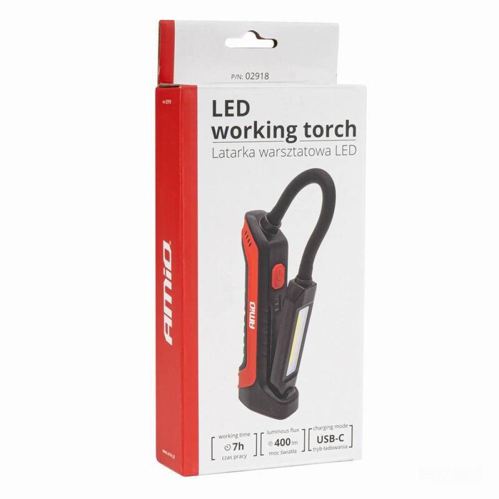 Lanterna lucru LED COB, cu magnet si carlig, brat flexibil, reincarcabila USB, 400lm, 2200mAh, WT15 02918 Amio Lanterna lucru LED COB, cu magnet si carlig, brat flexibil, reincarcabila USB, 400lm, 2200mAh, WT15 02918 Amio