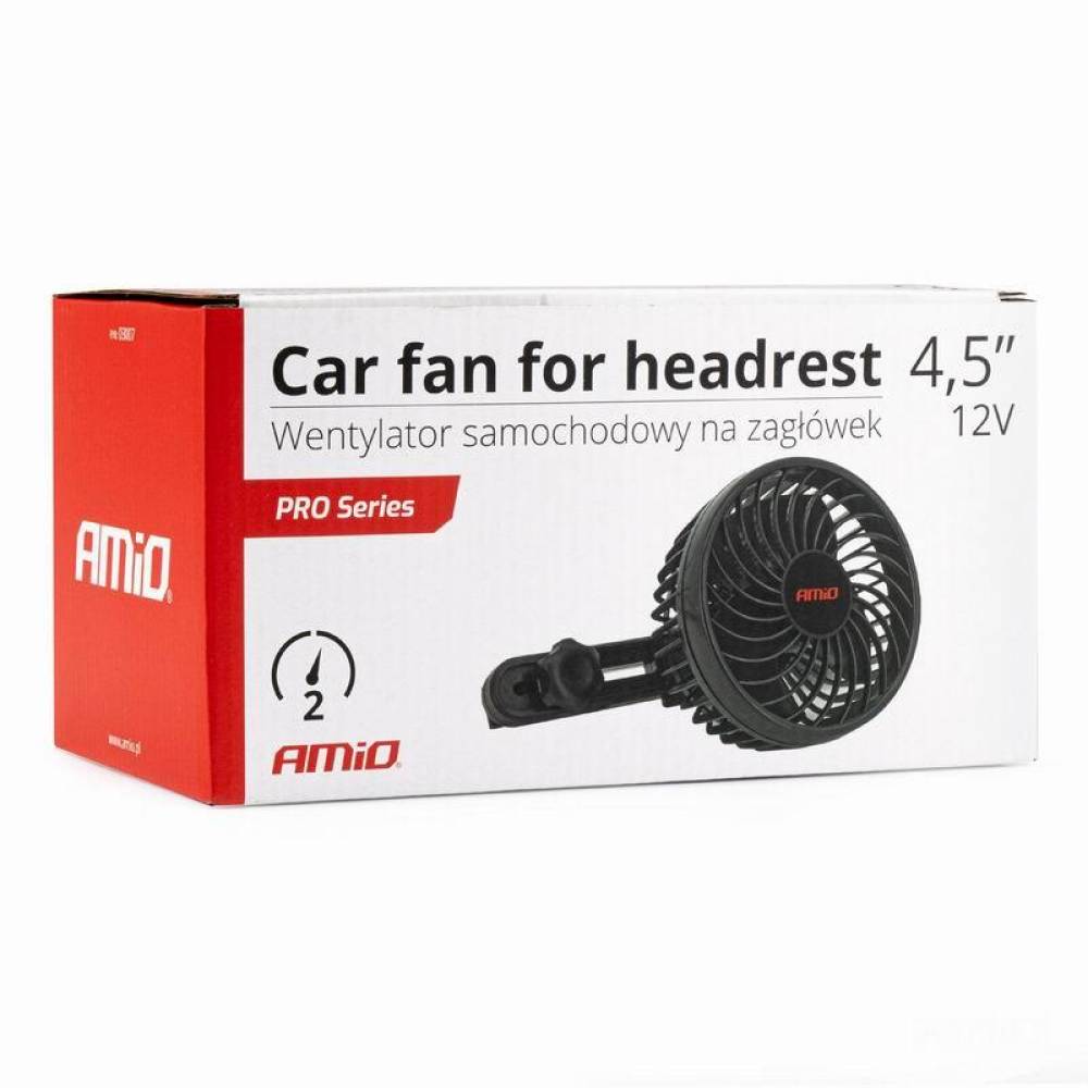 Ventilator 12V, fi12cm, 4W, prindere pe tetiera, 2 viteze, PRO Series, 03007 Amio Ventilator 12V, fi12cm, 4W, prindere pe tetiera, 2 viteze, PRO Series, 03007 Amio
