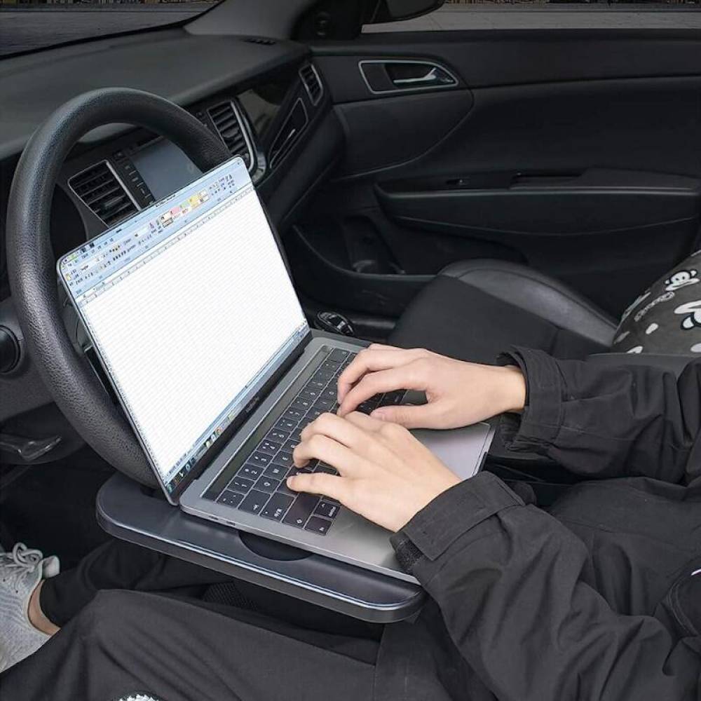 Masuta organizator auto multifunctionala, 2in1, prindere pe volan sau intre scaune, pentru laptop, tableta, pahare, DPT1520 Car+
