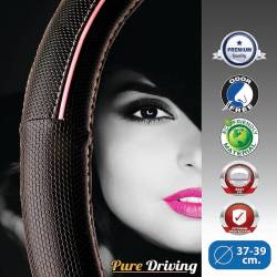 Husa volan 37-39cm, imitatie piele, neagra cu dunga roz, FVP1220 Car+ Husa volan 37-39cm, imitatie piele, neagra cu dunga roz, FVP1220 Car+