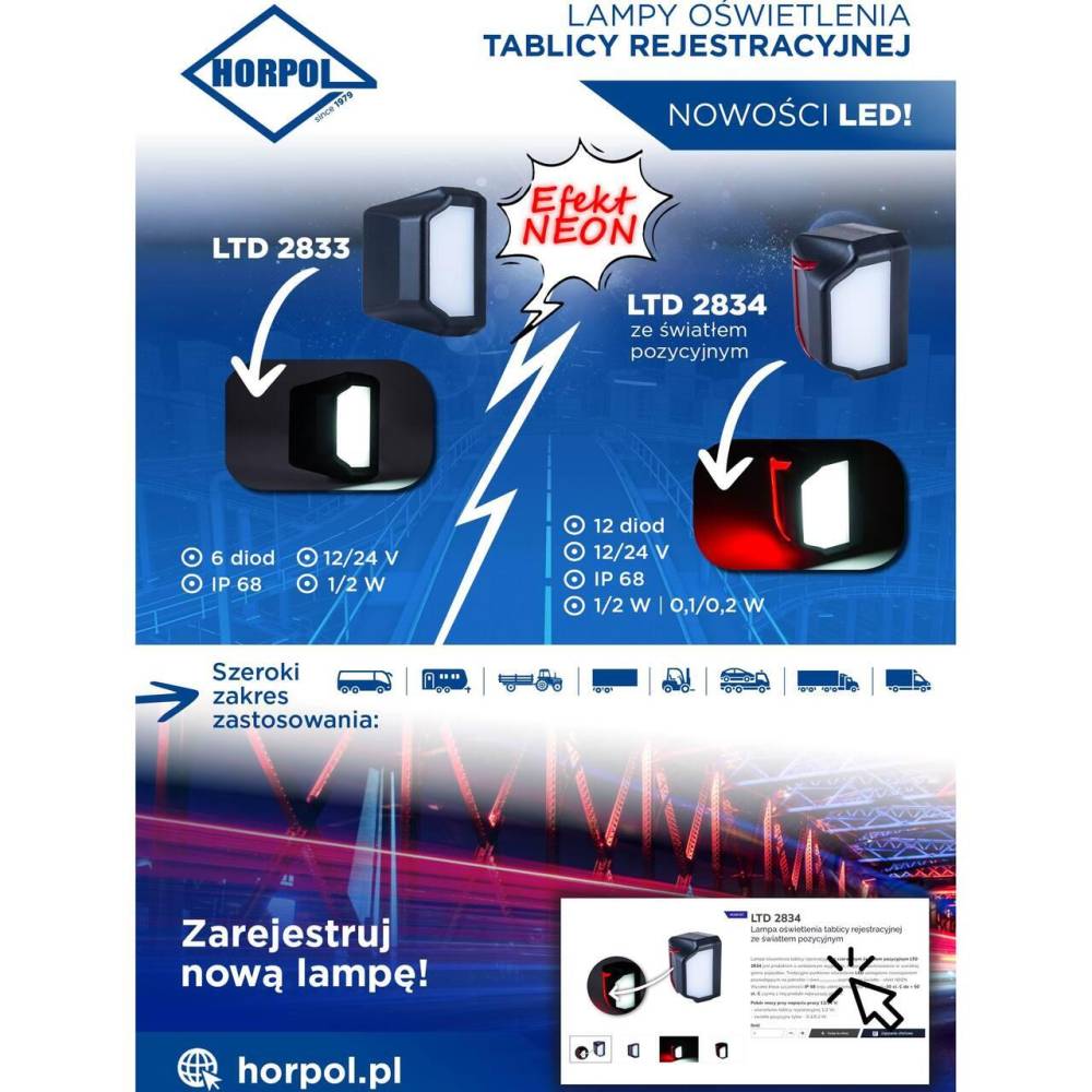 Lampa numar 94x70mm, 12 LED-uri cu pozitie rosie tip NEON, Hor127, LTD2834 Horpol 