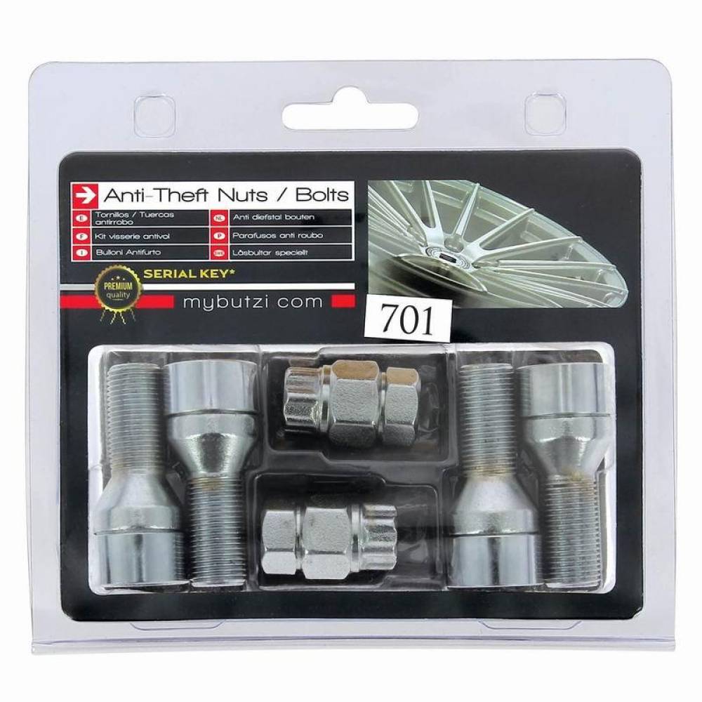 Set 4 prezoane antifurt, Security Wheel Locks, 14x1,25 x L27 conic, 2 chei BZH2527 Butzi