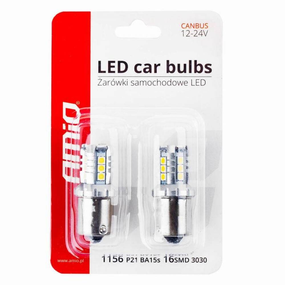 Set 2 becuri semnalizare 16 LED-uri, 12-24V, P21W BA15s Canbus, 02796 Amio