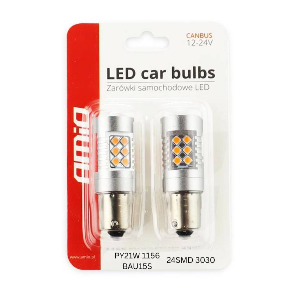 Set 2 becuri semnalizare 24 LED-uri, 12-24V, PY21W BAU15s, Canbus, 02580 Amio Set 2 becuri semnalizare 24 LED-uri, 12-24V, PY21W BAU15s, Canbus, 02580 Amio