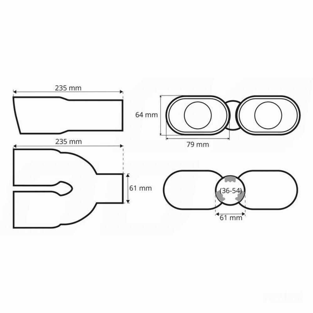 Ornament toba interior 36-54, exterior 165x63, L235, dublu, crom, 03170 Amio