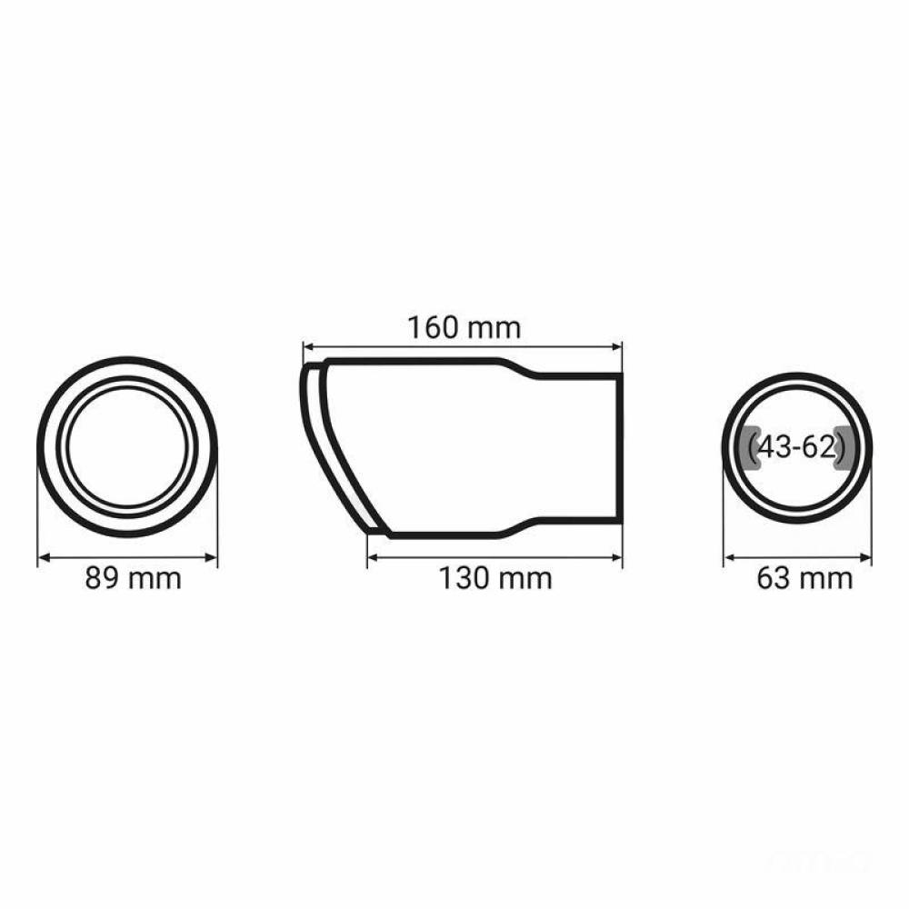 Ornament toba interior 43-62, exterior 89mm, L160, negru, 03169 Amio