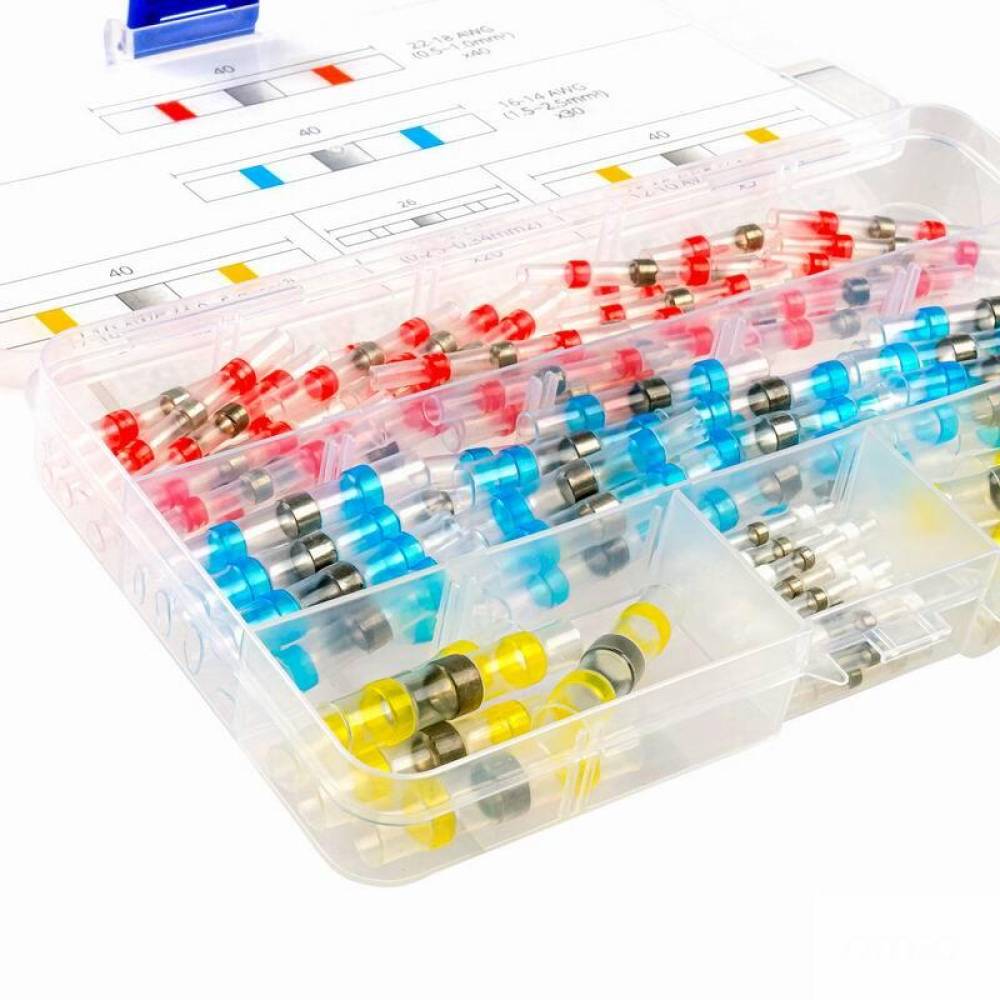 Trusa conectori termocontractabili, butt cu inel cositor, 4 dimensiuni diferite, 100 bucati, 03034 Amio