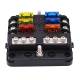Cutie sigurante plate cu 6 circuite CC, linie conexiune negativa, indicator LED si capac protectie, 12-24V, 03038 Amio