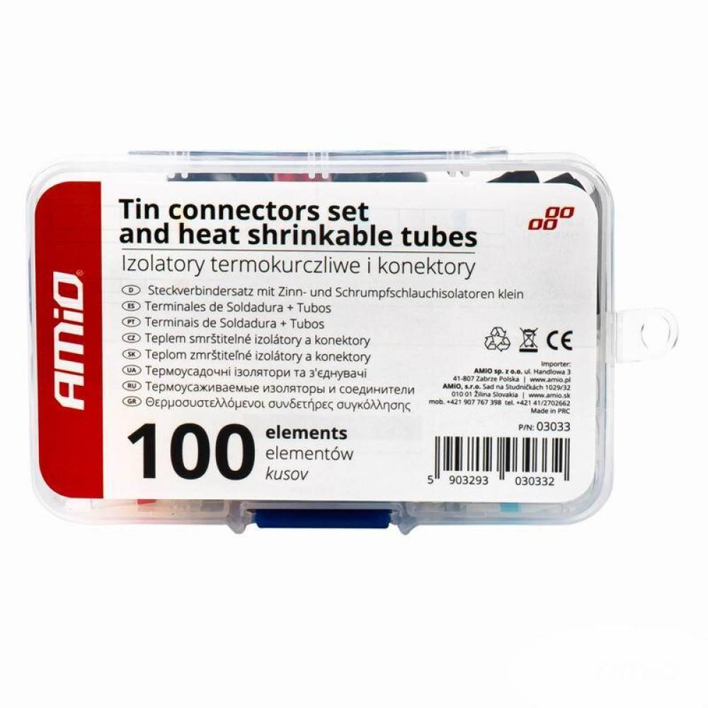 Trusă conectori termocontractabili cu mufe Butt cu inel cositor și tuburi varnish – 100 buc, Amio 03033