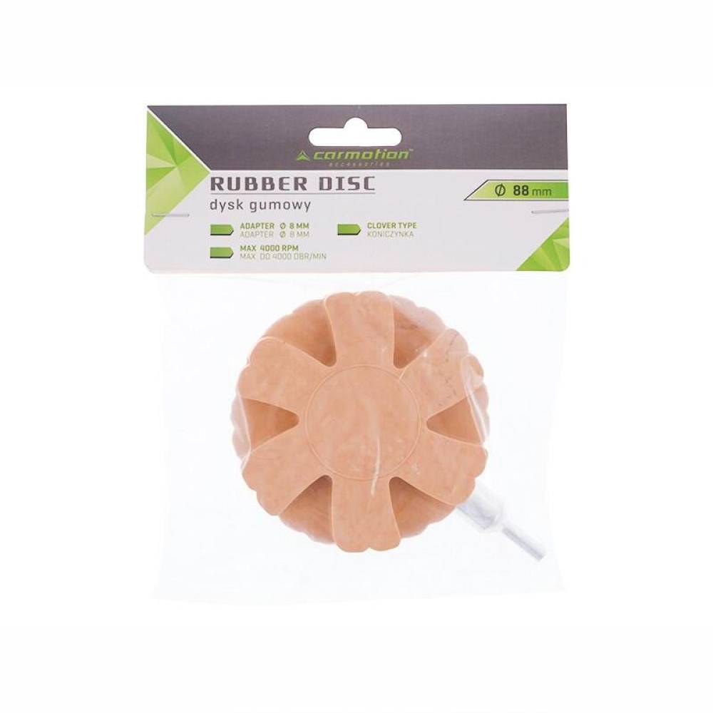 Disc cauciuc pentru indepartarea resturilor de autocolante, adeziv, folie si vopsea, cu adaptor M8 pentru burghiu, fi90mm, 63546 Carmotion