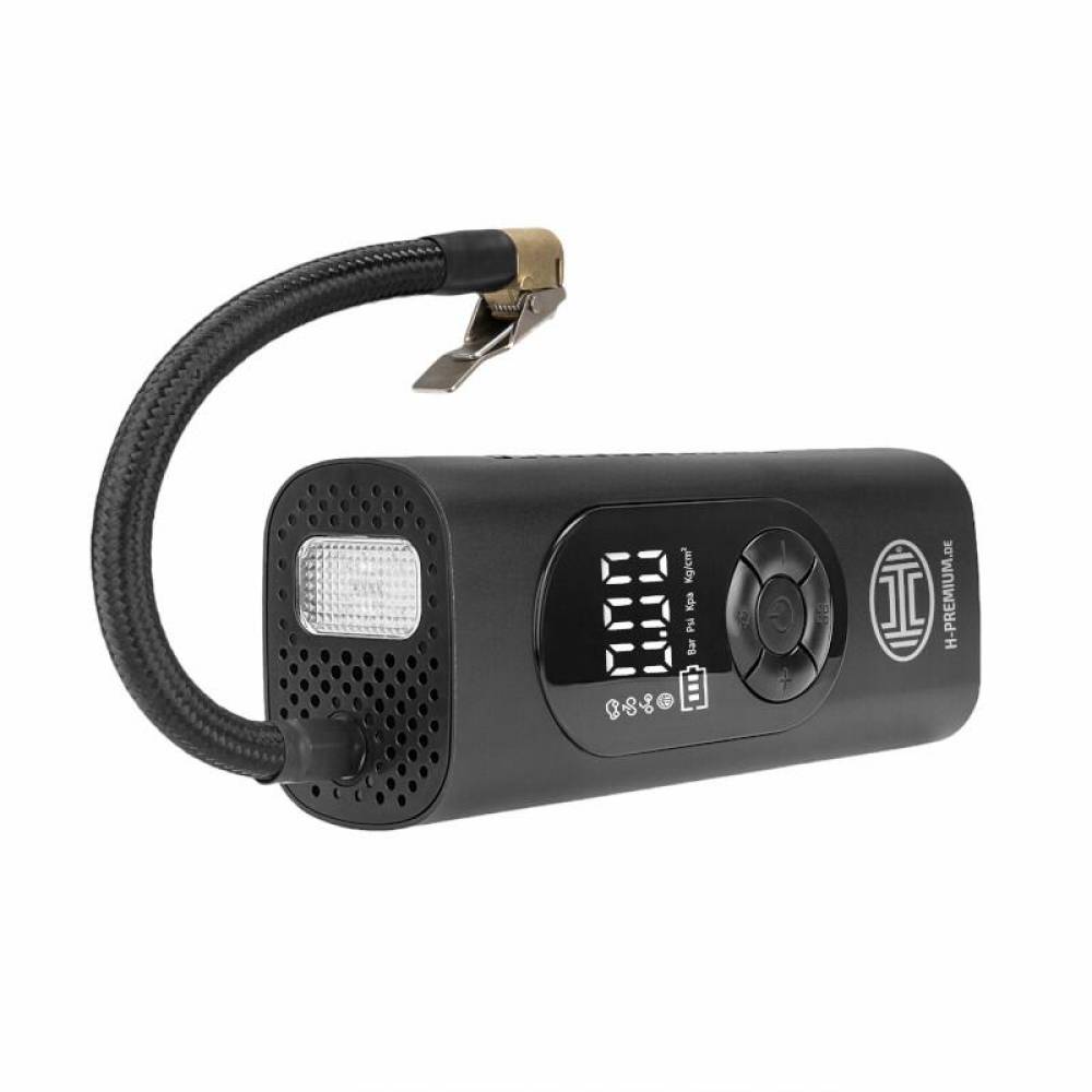 Compresor aer portabil, fara fir, 10bar, 12V, 120W, cu baterie externa de 6000mAh si lanterna, 235.20 Heyner