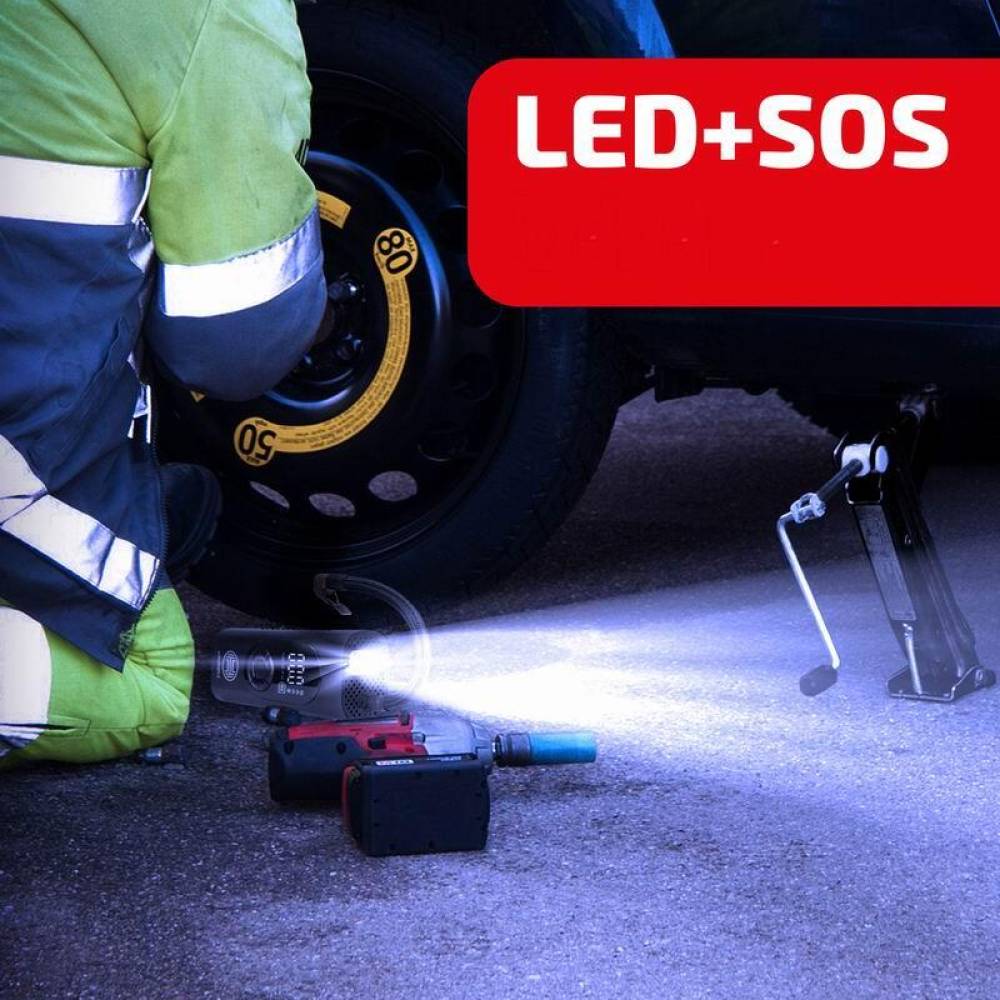 Compresor aer portabil, fara fir, 10bar, 12V, 120W, cu baterie externa de 6000mAh si lanterna, 235.20 Heyner