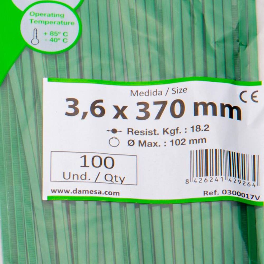Set 100 coliere plastic 370x3.6mm, verzi, 300017V Damesa Set 100 coliere plastic 370x3.6mm, verzi, 300017V Damesa