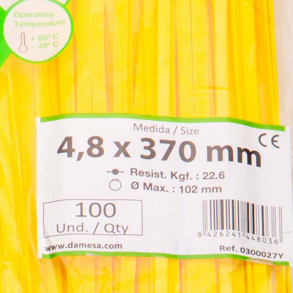 Set 100 coliere plastic 370x4.8mm, galbene, 300027Y Damesa