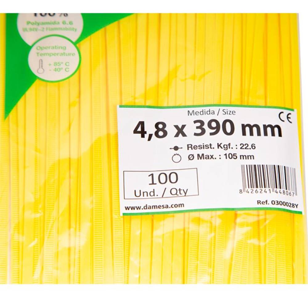 Set 100 coliere plastic 390x4.8mm, galbene, 3000028Y Damesa