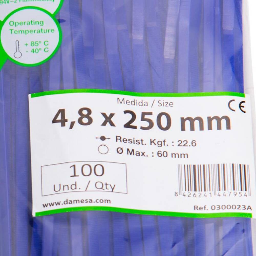 Set 100 coliere plastic 250x4.8mm, albastre, 300023A Damesa
