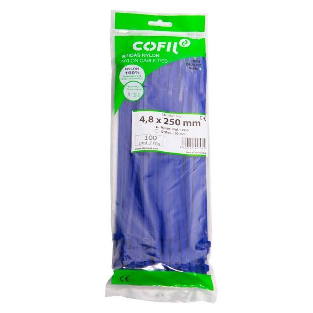 Set 100 coliere plastic 250x4.8mm, albastre, 300023A Damesa