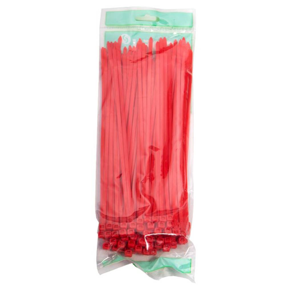 Set 100 coliere plastic 250x4.8mm, rosii, 300023R Damesa