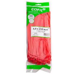 Set 100 coliere plastic 250x4.8mm, rosii, 300023R Damesa