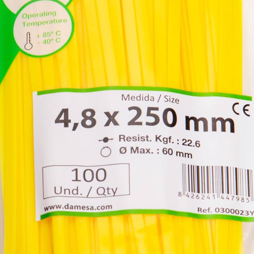 Set 100 coliere plastic 250x4.8mm, galbene, 300023Y Damesa