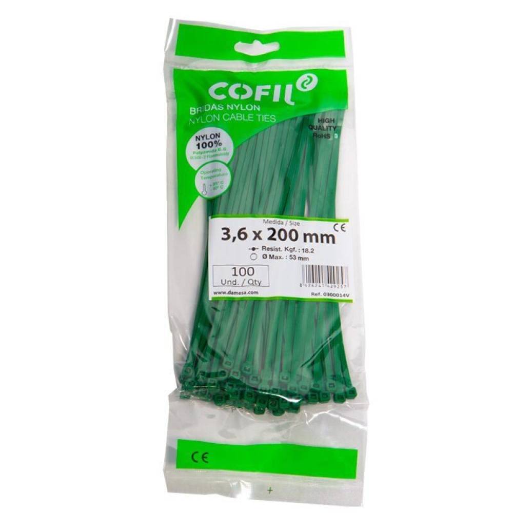 Set 100 coliere plastic 200x3.6mm, verzi, 300014V Damesa