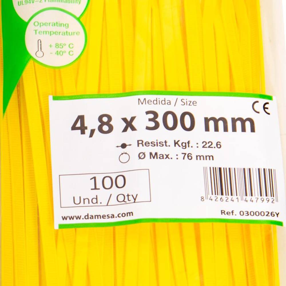 Set 100 coliere plastic 300x4.8mm, galbene, 300026Y Damesa