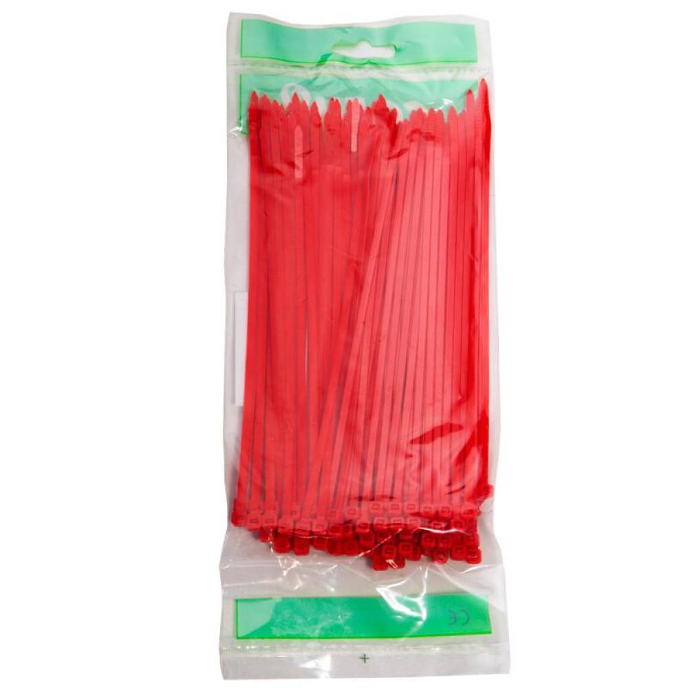Set 100 coliere plastic 200x3.6mm, rosii, 300014R Damesa Set 100 coliere plastic 200x3.6mm, rosii, 300014R Damesa