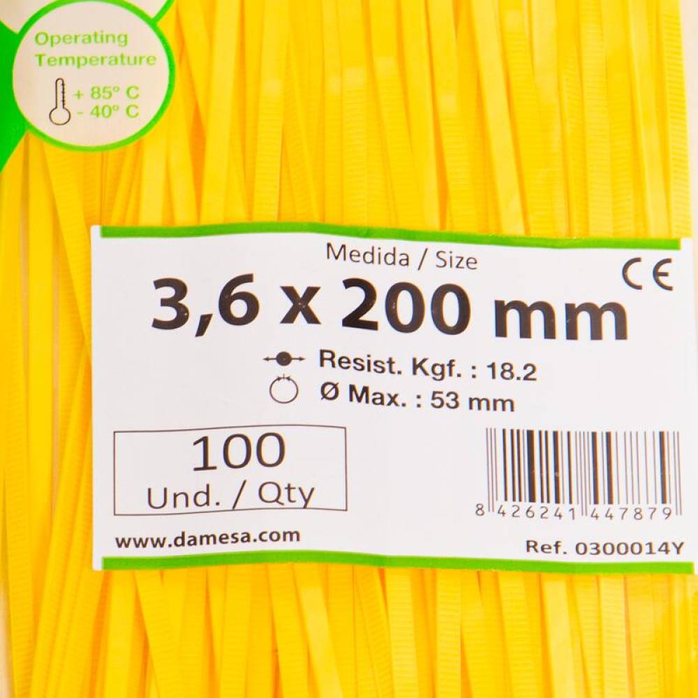 Set 100 coliere plastic 200x3.6mm, galbene, 300014Y Damesa
