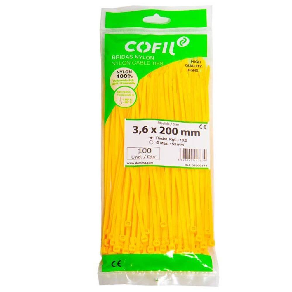 Set 100 coliere plastic 200x3.6mm, galbene, 300014Y Damesa
