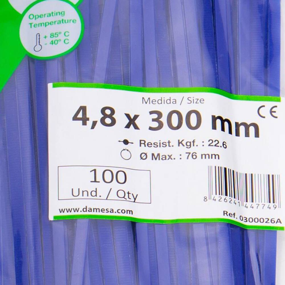 Set 100 coliere plastic 300x4.8mm, albastre, 300026A Damesa