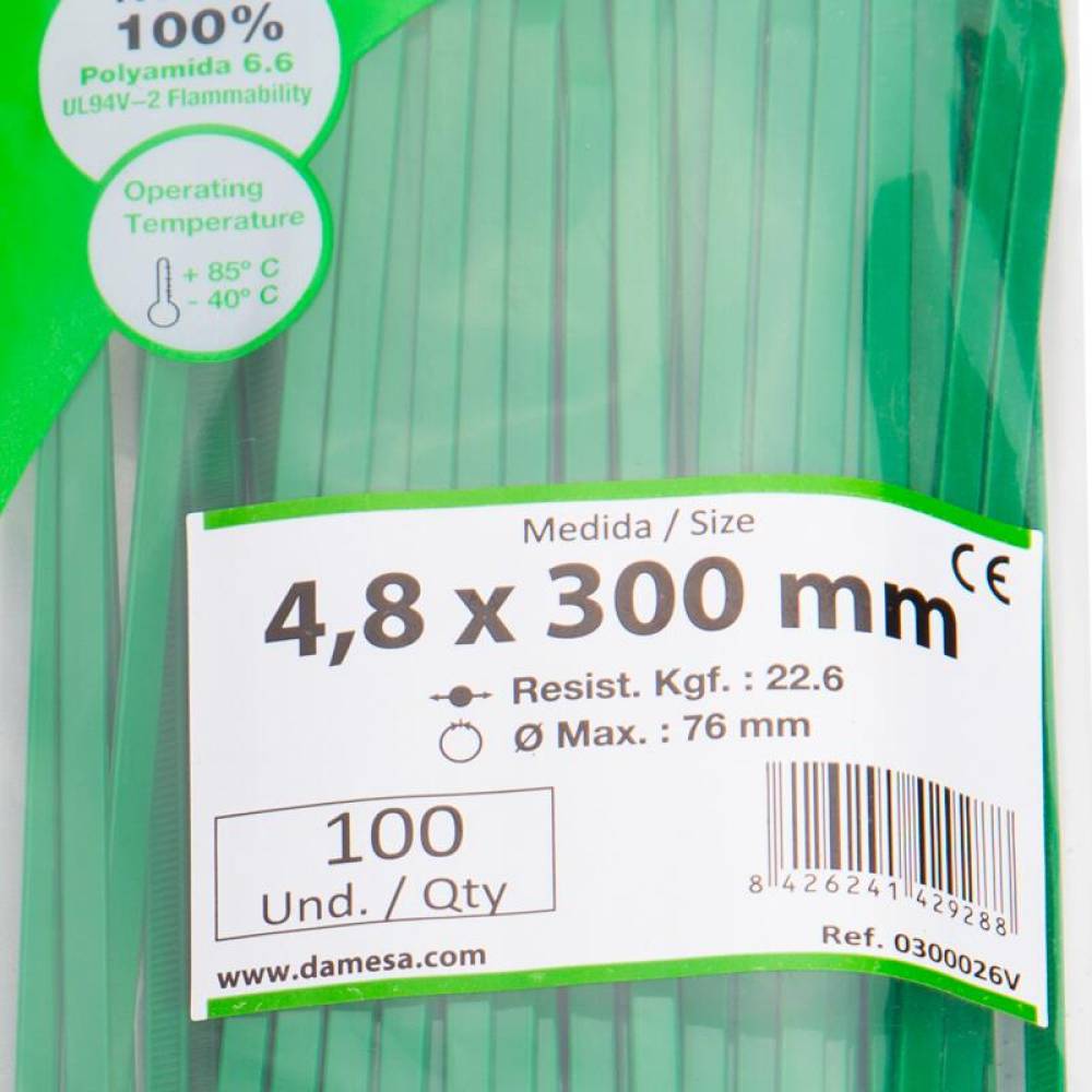 Set 100 coliere plastic 300x4.8mm, verzi, 300026V Damesa