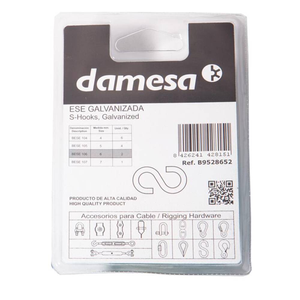 Set 2 carlige tip S, fi6, galvanizate, pentru cablu fi7, B9528652 damesa