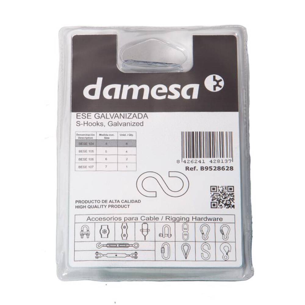 Set 6 carlige tip S, fi4, galvanizate, pentru cablu fi5, B9528628 Mikalor