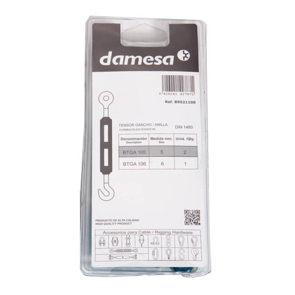 Set 2 intinzatoare cablu ochi - carlig,  M5, max 60 kg, B9521100 damesa