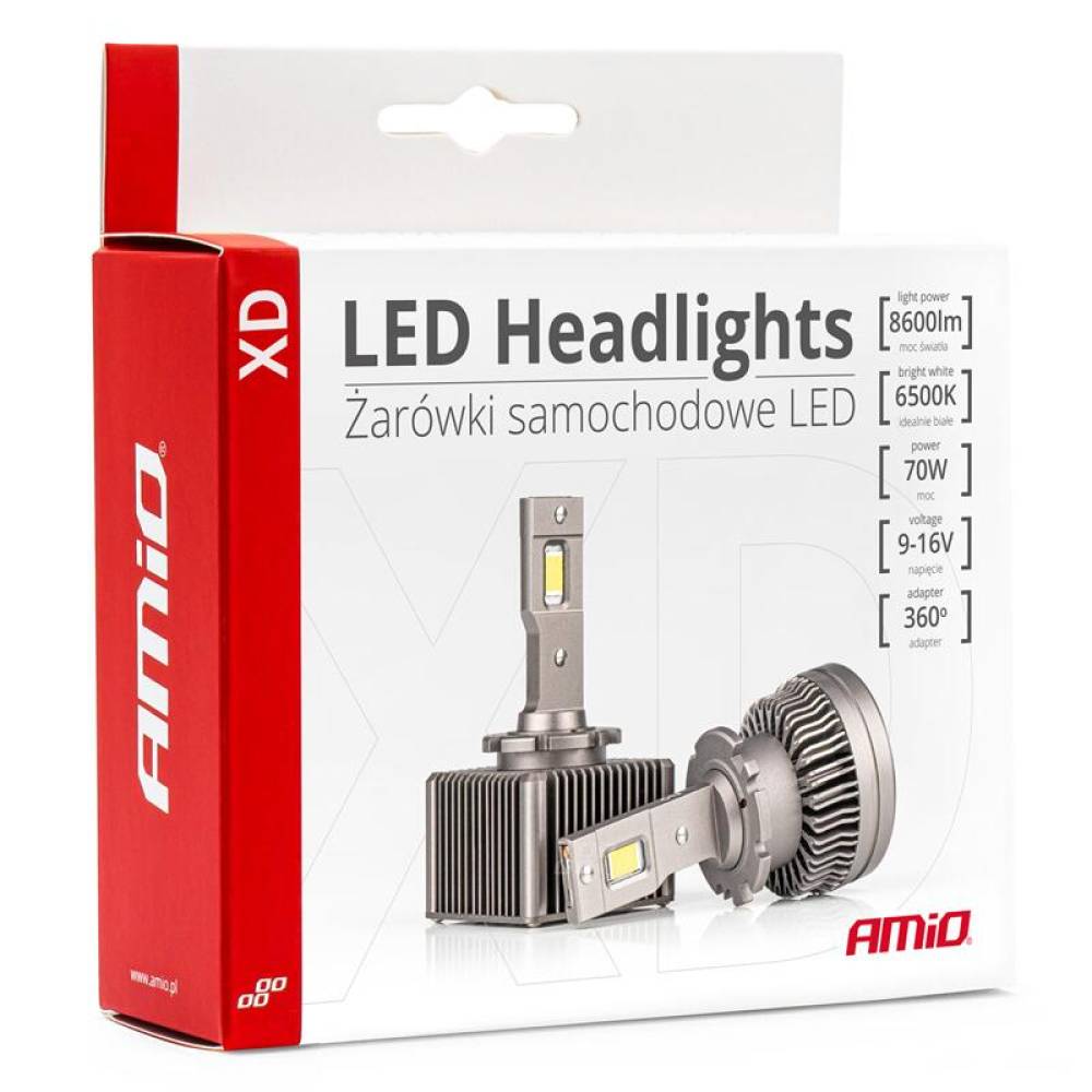 Set 2 becuri LED, D3S, 6500k, 9-16V, 70W, 8600lm, 360 grade, Canbus, XD Series 03312 Amio