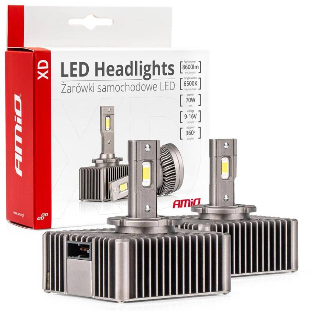 Set 2 becuri LED, D5S, 6500k, 9-16V, 70W, 8600lm, 360 grade, Canbus, XD Series 03314 Amio