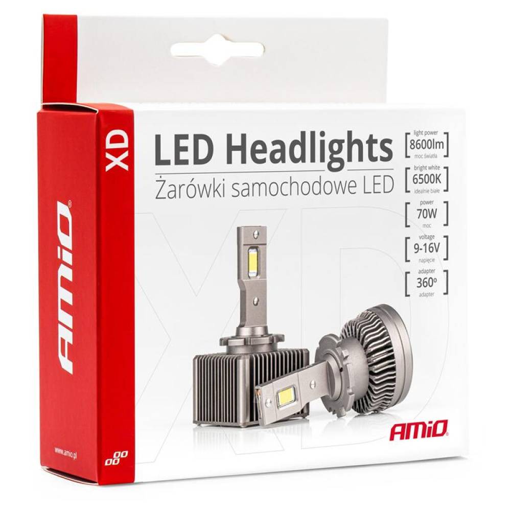 Set 2 becuri LED, D5S, 6500k, 9-16V, 70W, 8600lm, 360 grade, Canbus, XD Series 03314 Amio